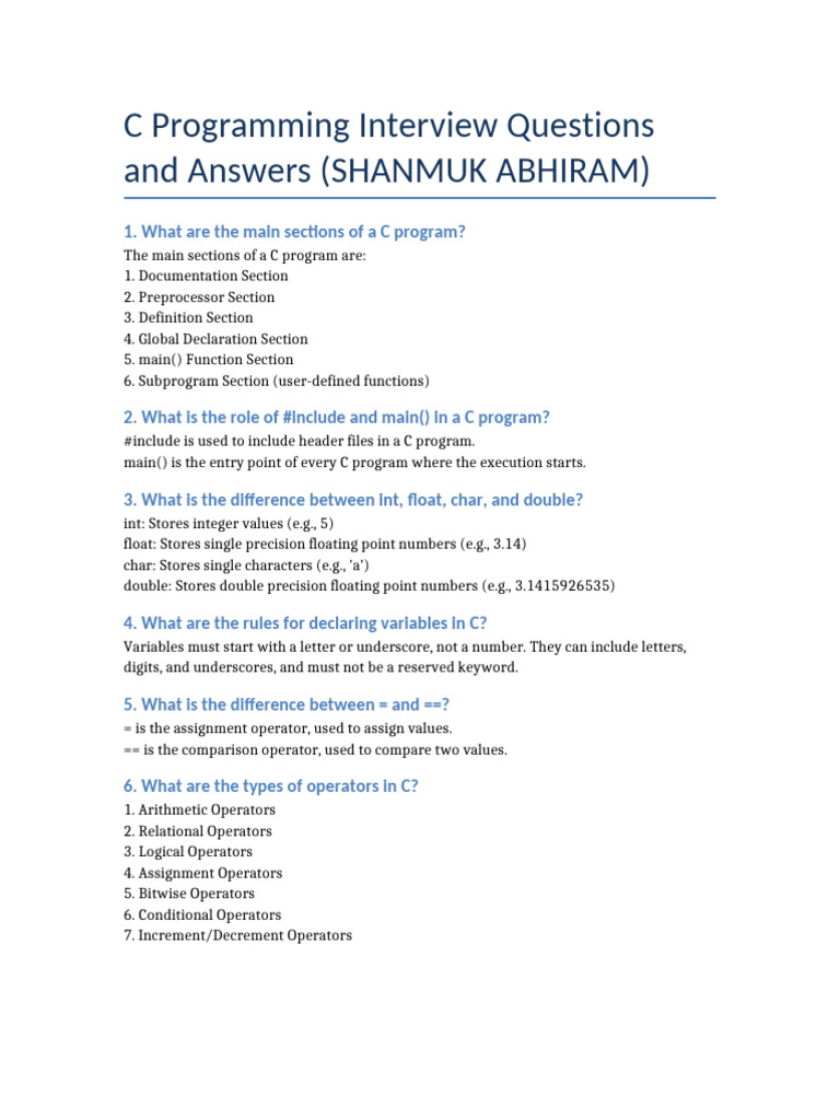 C Programming Interview Q&A Guide | PDF | Variable (Computer Science ...