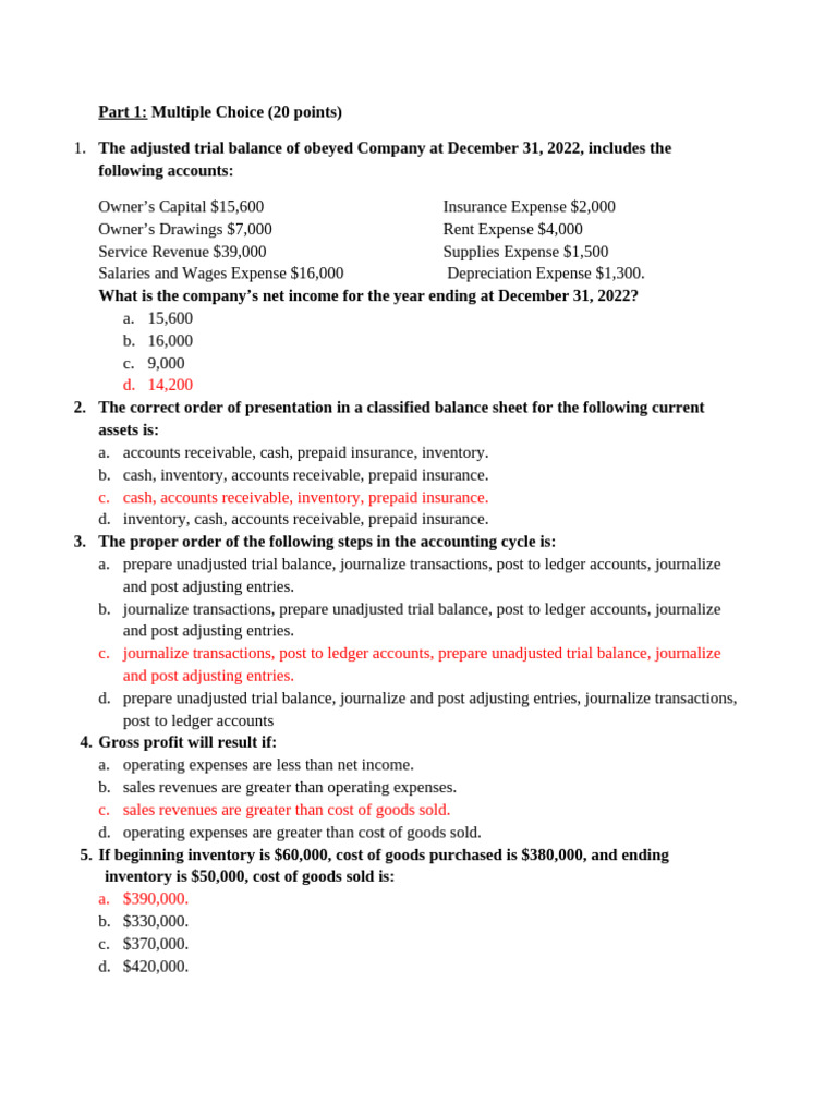Final Exam Accounting I | PDF | Debits And Credits | Expense