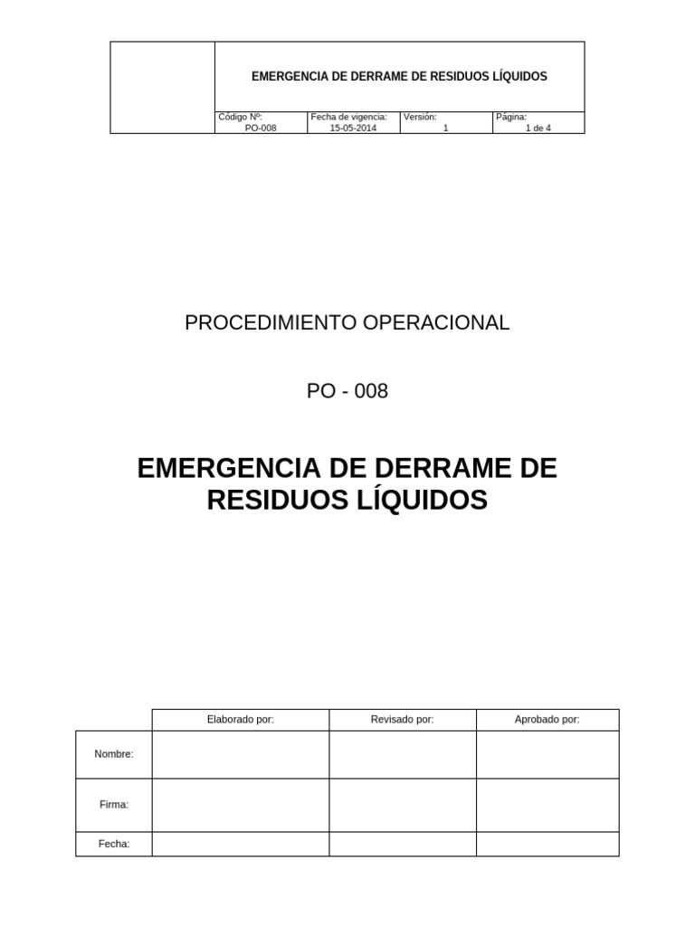 Protocolo para Derrames de Residuos Líquidos | PDF | Contaminación
