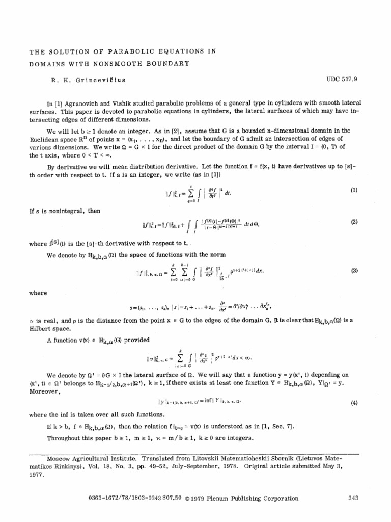 The Solution of Parabolic Equations in Domains With Nonsmooth Boundary ...