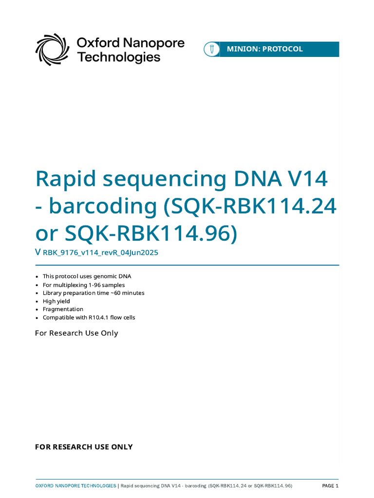 Rapid Barcoding Kit V14 Protocol | PDF | Dna Sequencing | Dna