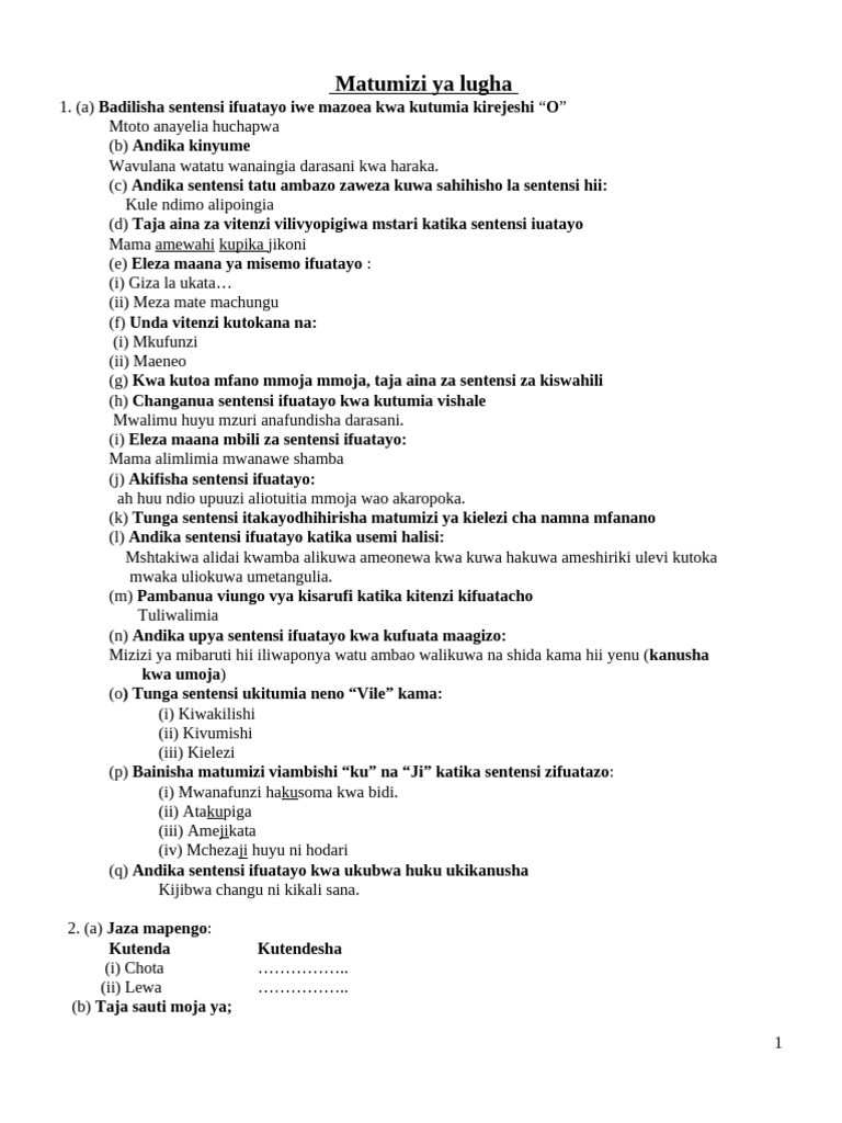 Matumizi Ya Lugha | PDF