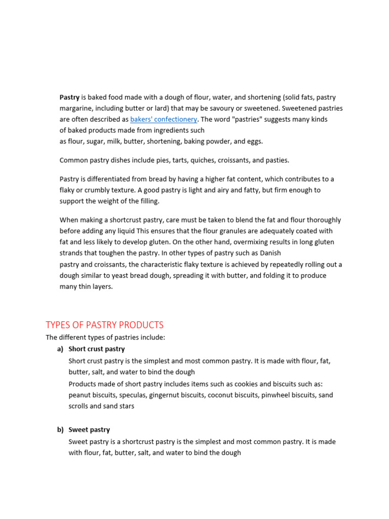 Overview of Pastry Types and Techniques | PDF | Flour | Baking