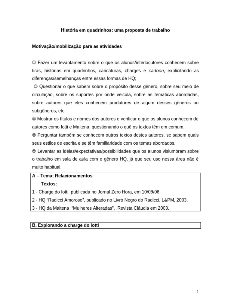 Proposta de Trabalho com Quadrinhos Radicci | PDF | Quadrinhos | Gênero
