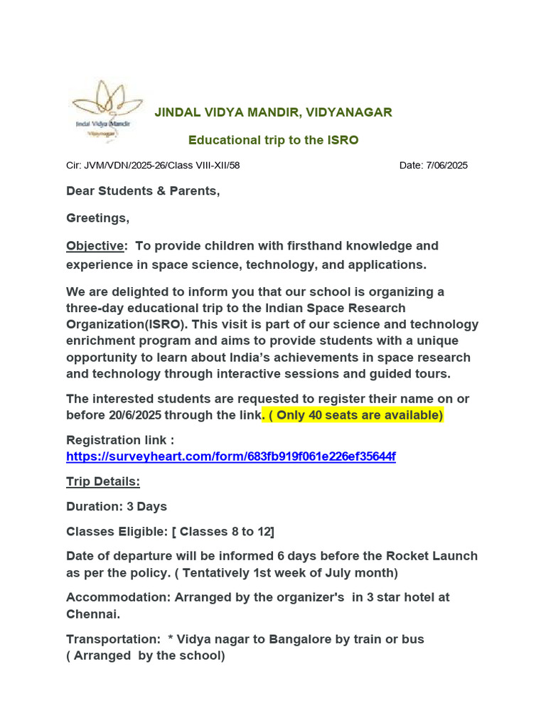 Cir 58 Educational Trip To ISRO | PDF