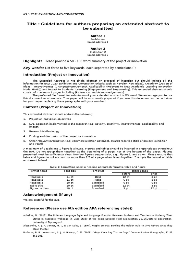 Extended Abstract Nali-2021 Template | PDF | Abstract (Summary ...