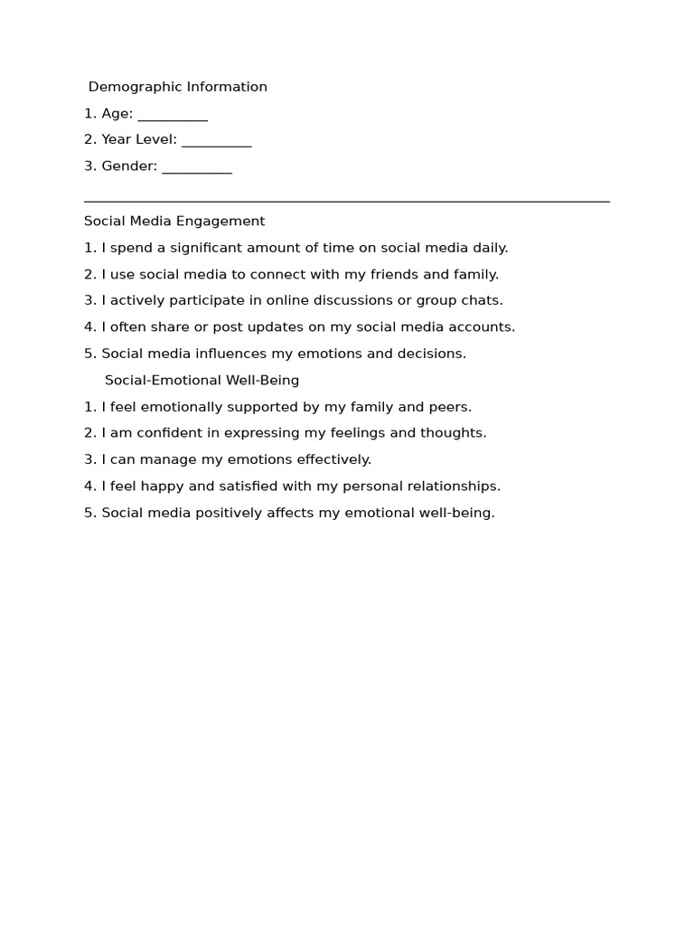 Social Media and Emotional Well-Being Survey | PDF
