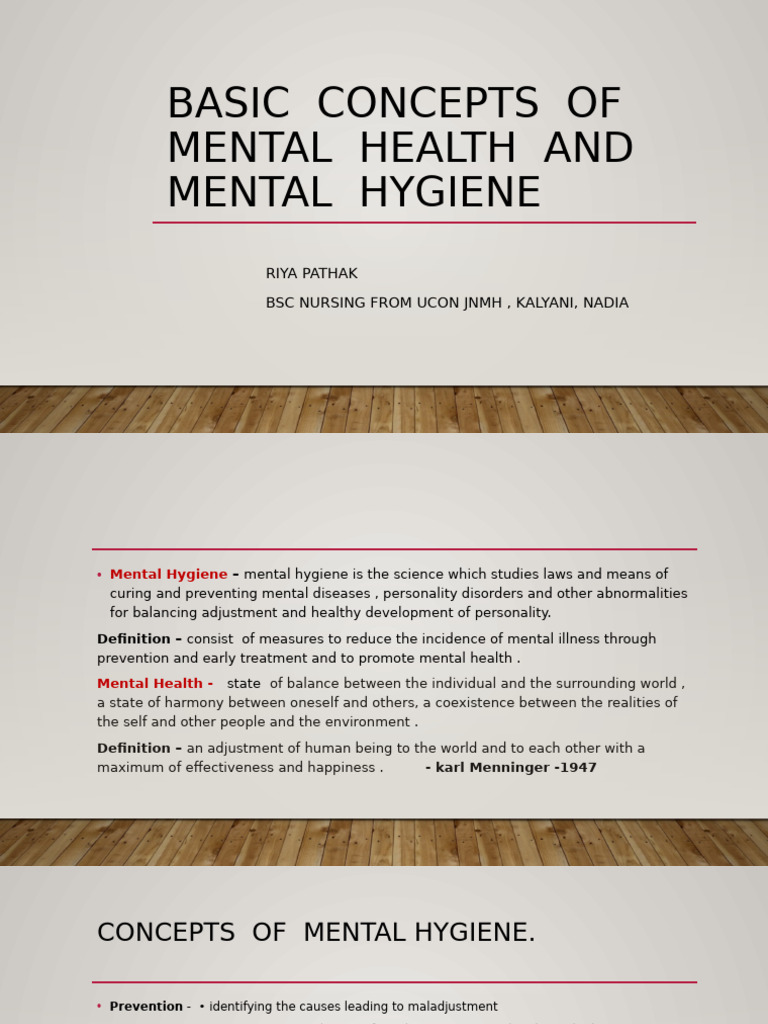 Concepts of Mental Health & Hygiene | PDF | Mental Health | Anxiety