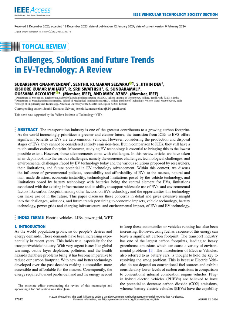 Challenges Solutions and Future Trends in EV-Technology A Review | PDF ...