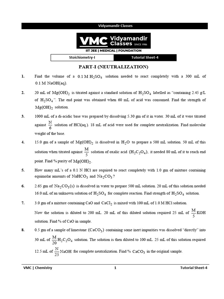 Neutralisation Practice Questions | PDF | Titration | Chemistry