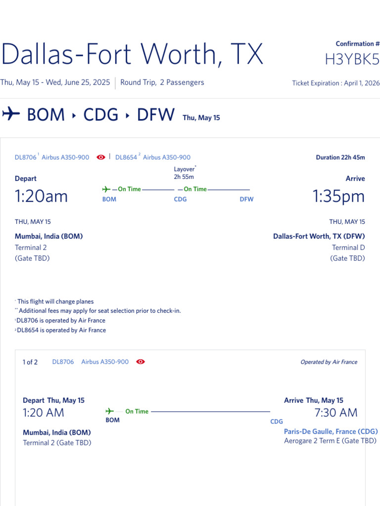 Delta Trip Itinerary: May-June 2025 | PDF | Aircraft | Transport