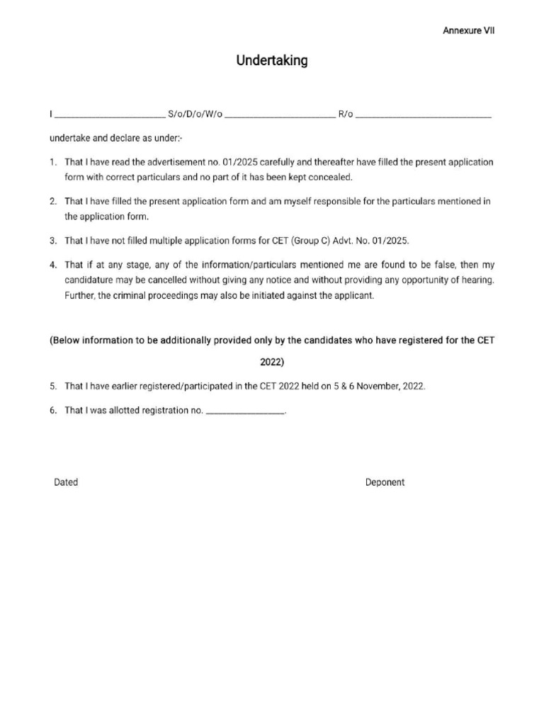 Blank Undertaking | PDF