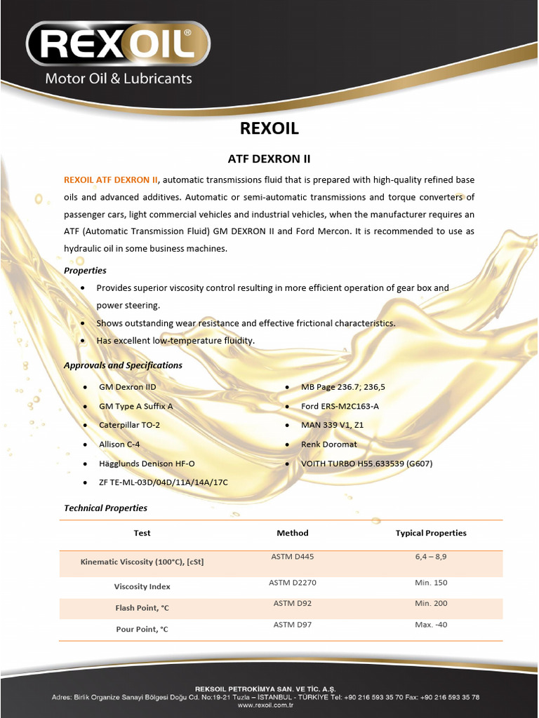 REXOIL ATF DEXRON II Specifications | PDF