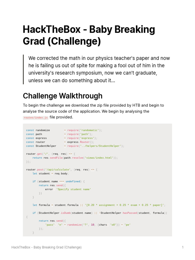 HackTheBox Baby Breaking Grad Walkthrough | PDF | Constructor (Object ...
