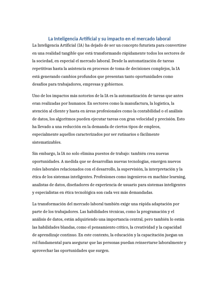 Impacto de la IA en el Empleo Actual | PDF | Inteligencia artificial ...
