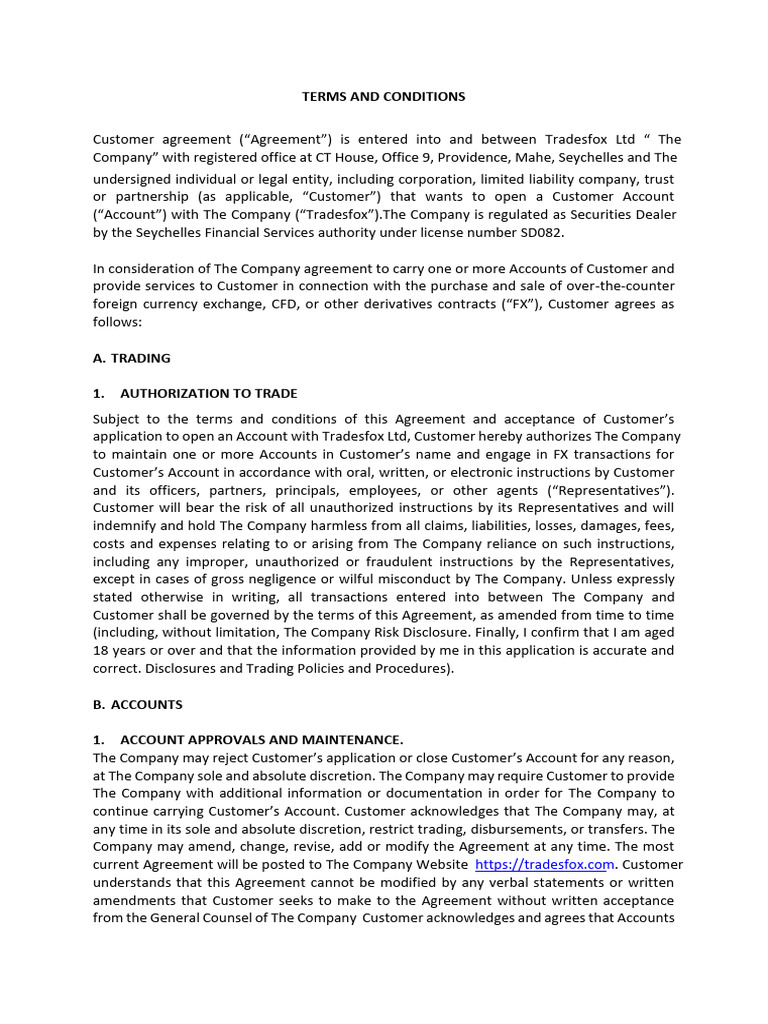 Tradesfox Terms and Conditions Overview | PDF | Indemnity | Legal Liability