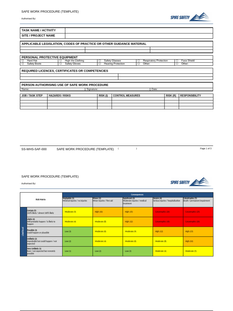 Safe Work Procedure Template | PDF | Personal Protective Equipment ...
