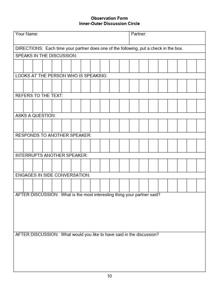 Observation Form for Discussion Circles | PDF