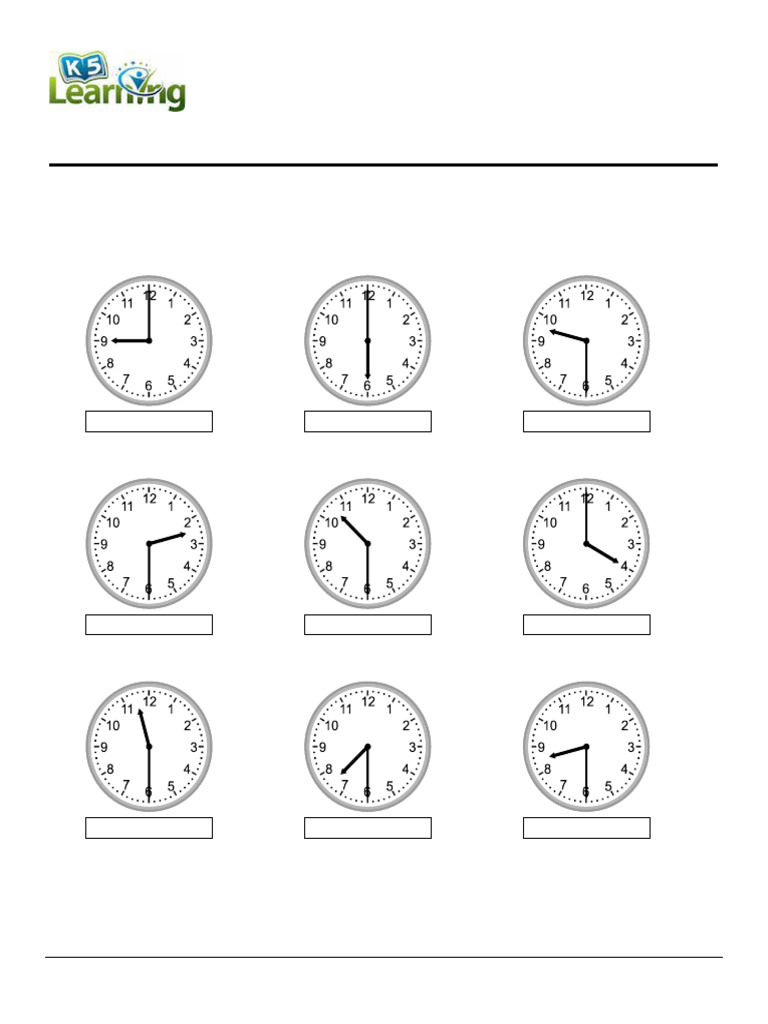 Grade 2 Telling Time Half Hours A | PDF