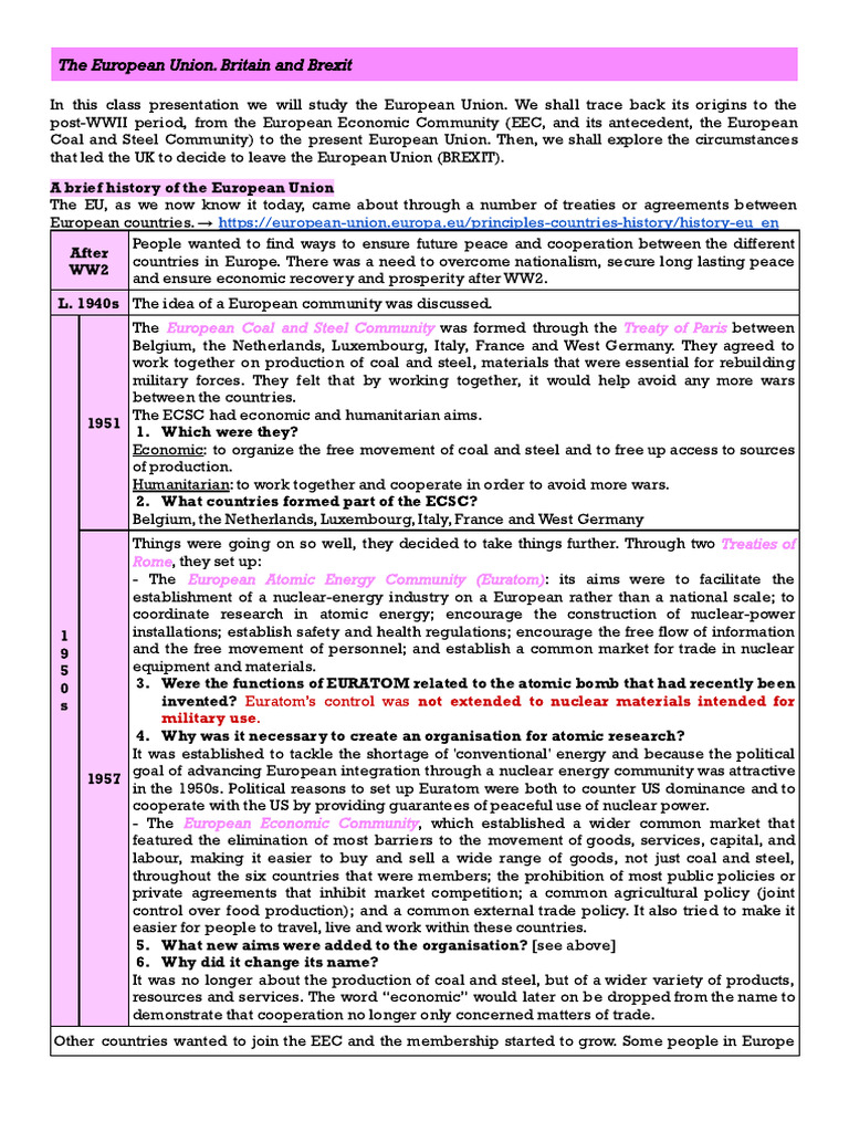 History of the EU and Brexit Overview | PDF | Enlargement Of The ...