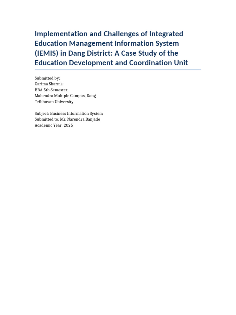 IEMIS Implementation in Dang District | PDF | Computing | Information ...