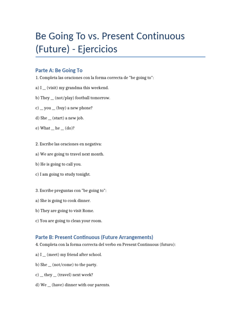 Be Going To vs Present Continuous Exercises | PDF