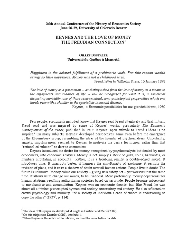 Keynes And The Love Of Money The Freudian Connection 1 John Maynard Keynes Gold Standard