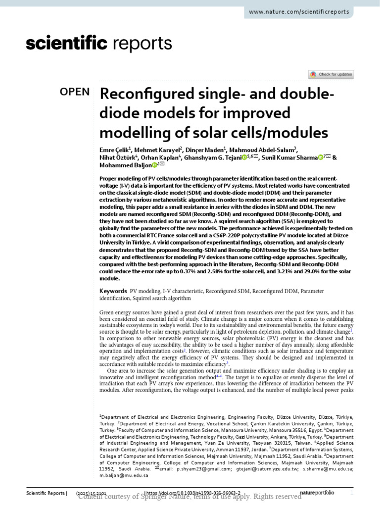 Reconfigured Single- And Double-diode Models for i | PDF ...