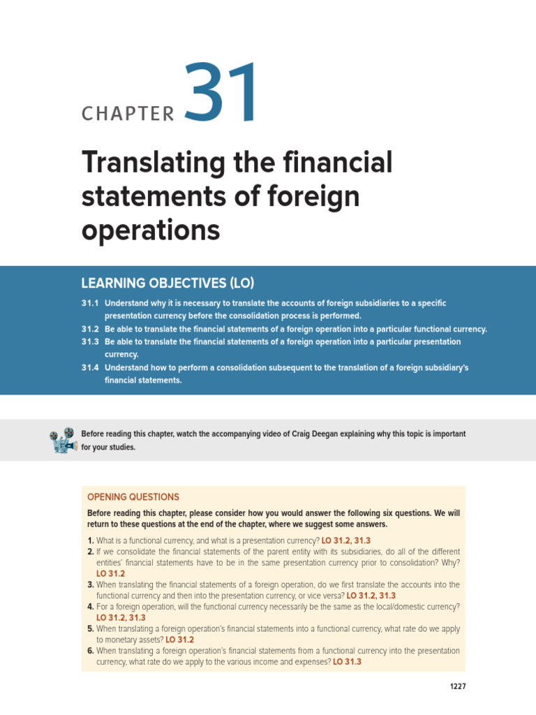 Financial Accounting CHAPTER 31 Translating The Financial Statements of ...
