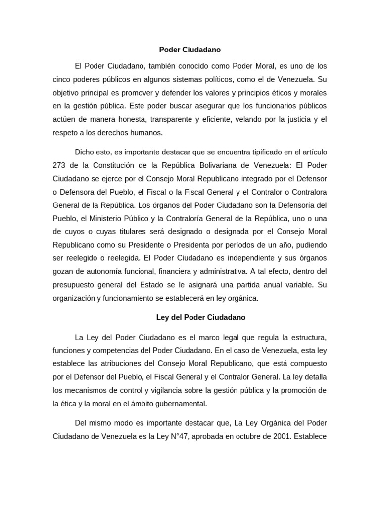 Poder Ciudadano en Venezuela: Funciones y Leyes | PDF | Venezuela | Fiscal