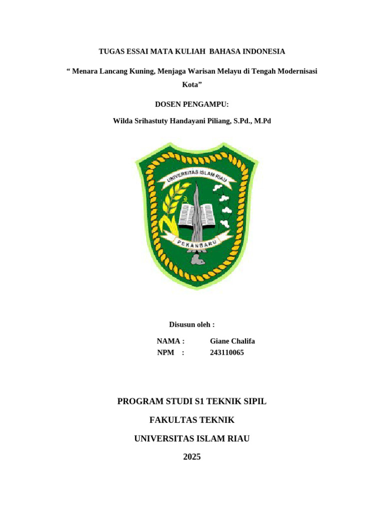 Menara Lancang Kuning: Ikon Budaya Riau | PDF