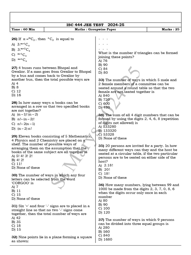 Isc 444 Jee Test Paper | PDF | Mathematics