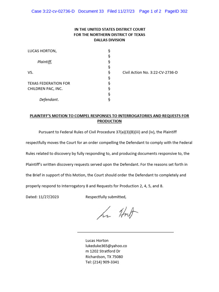 Motion to Compel Discovery Responses | PDF | Discovery (Law ...