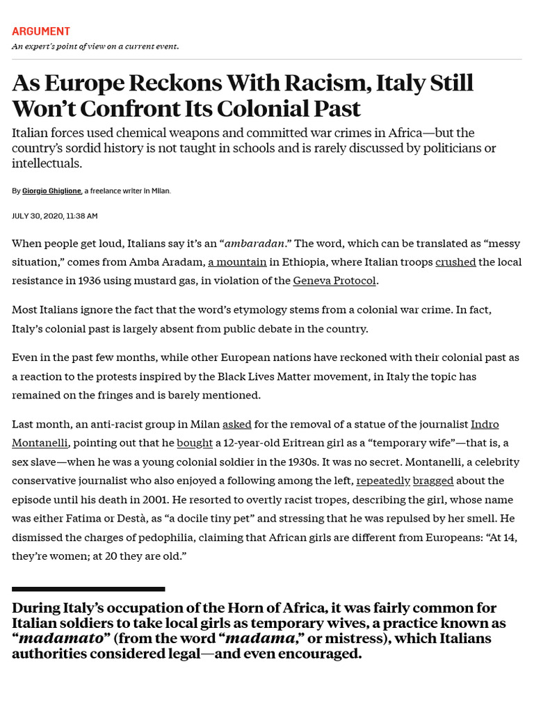 Italy's Colonial Legacy and Racism | PDF