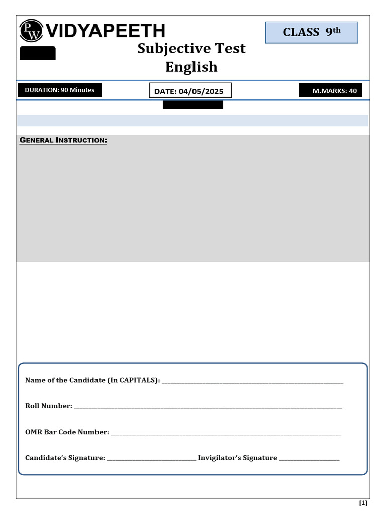 VP Subjective Test - E+S - Test Paper and Answer Key (English) | PDF ...