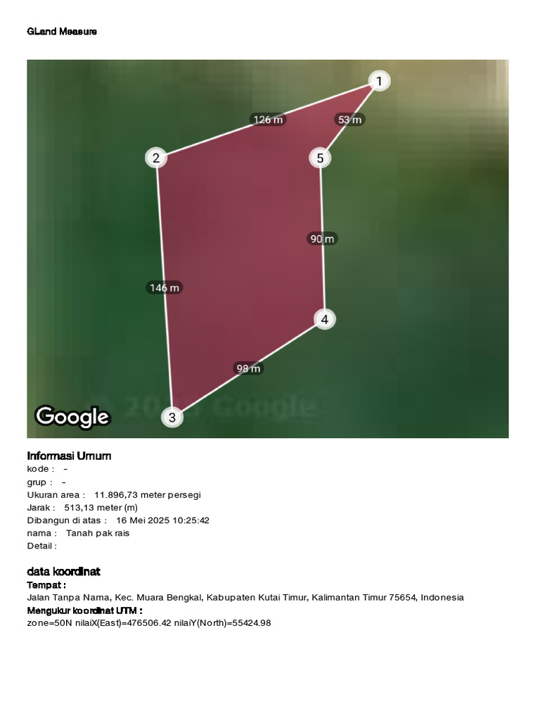 Ukuran dan Koordinat Tanah Pak Rais | PDF