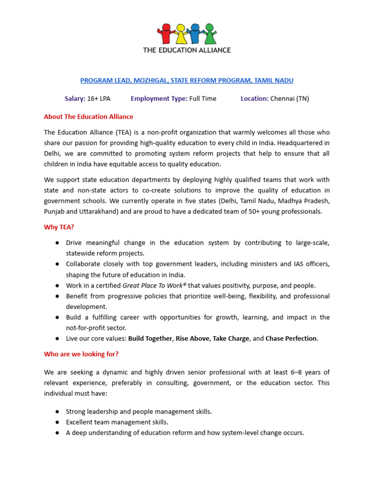Program Lead, Mozhigal - TN | PDF | Strategic Planning | Collaboration