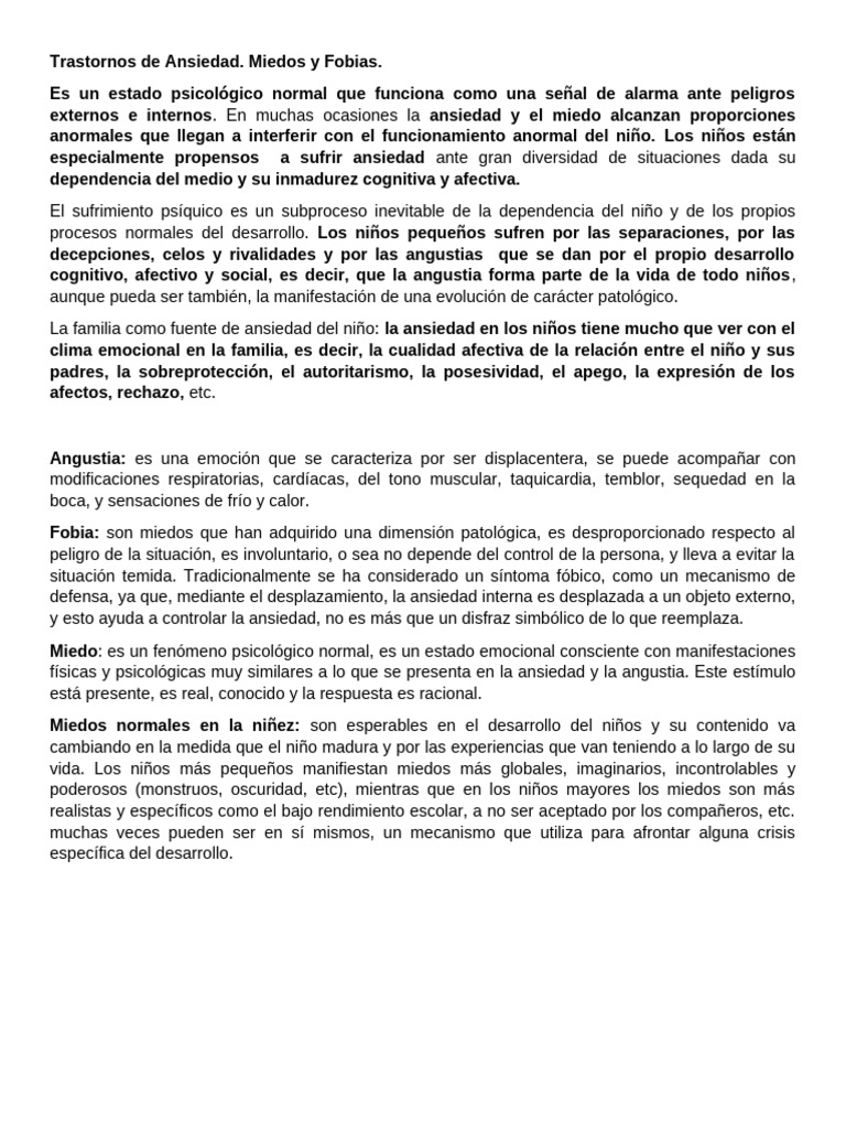 Trastornos de Ansiedad en Niños: Miedos y Fobias | PDF | Ansiedad | Fobia