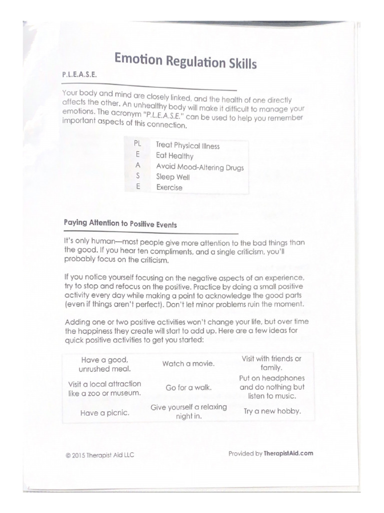 Emotion Regulation Skills | PDF