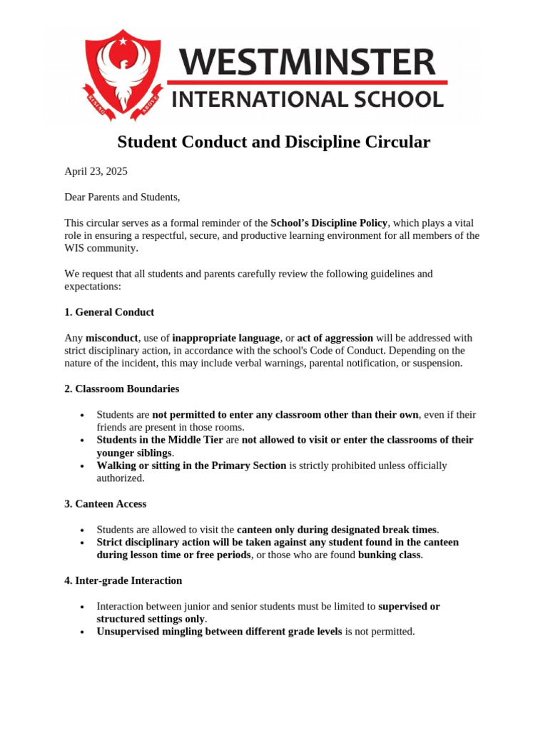 Student Conduct and Discipline Circular | PDF