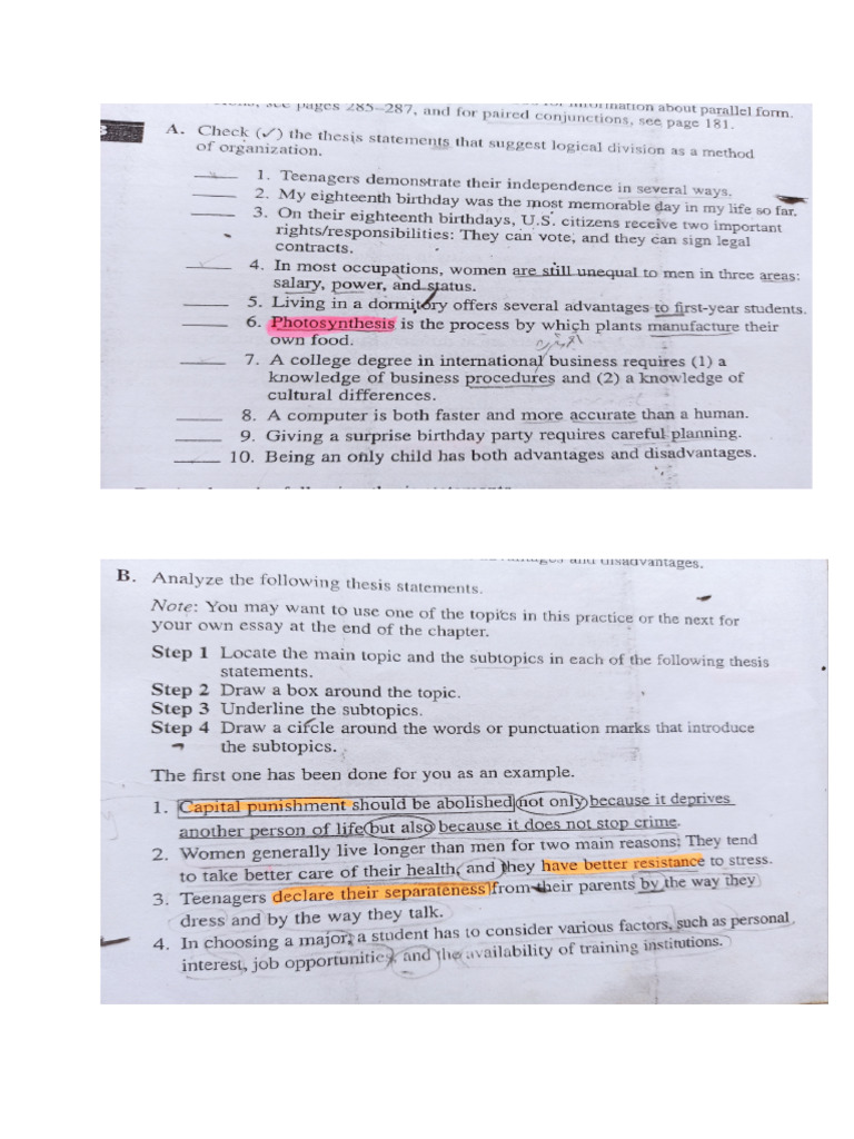 Thesis Statement Exercise Pdf