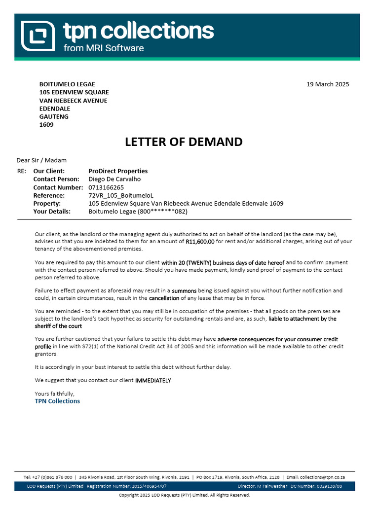 Demand for Rent Payment Notice | PDF | Lease | Landlord
