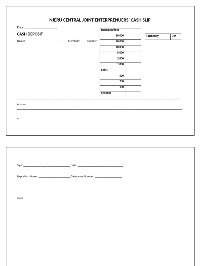 Deposit Slip PDF
