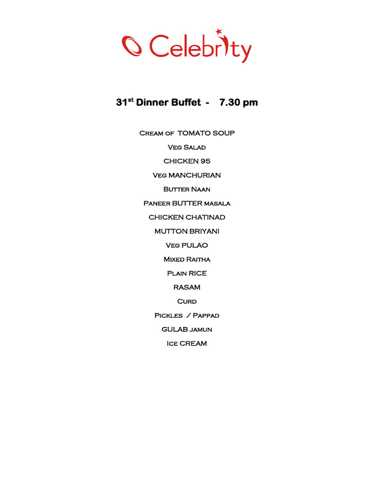 31st Dinner Buffet Menu | PDF