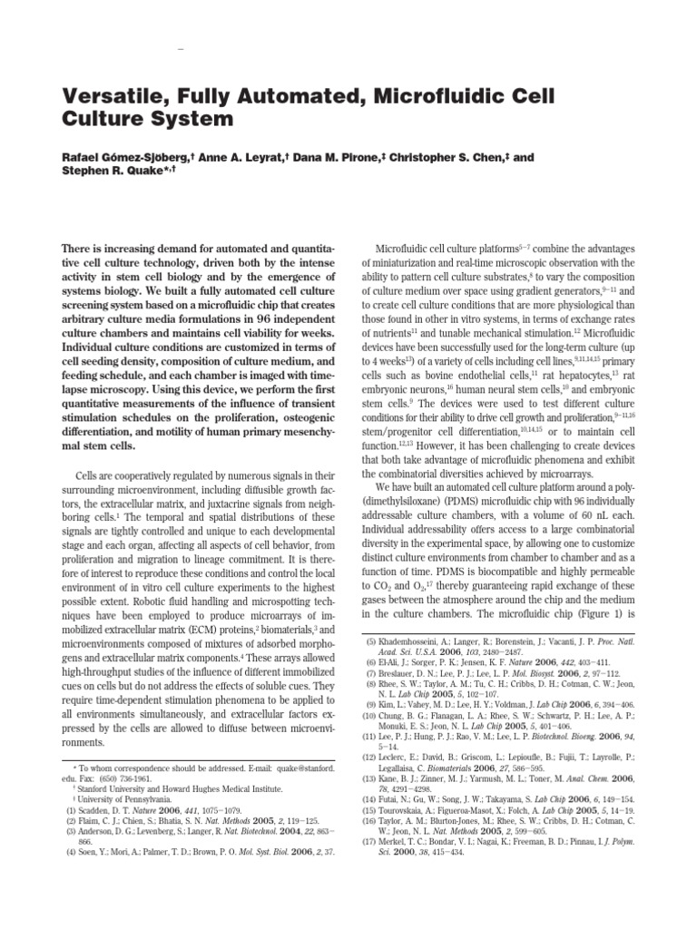 Automated Microfluidic Cell Culture System | PDF | Microfluidics | Cell ...