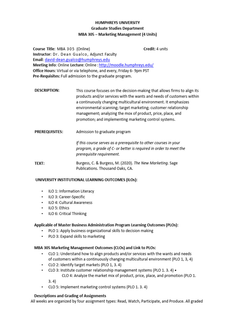 MBA 305 Marketing Management Course Details | PDF | Plagiarism ...
