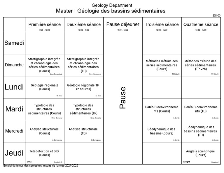 Emploi du temps Master Géologie 2024-2025 | PDF | Sciences physiques ...