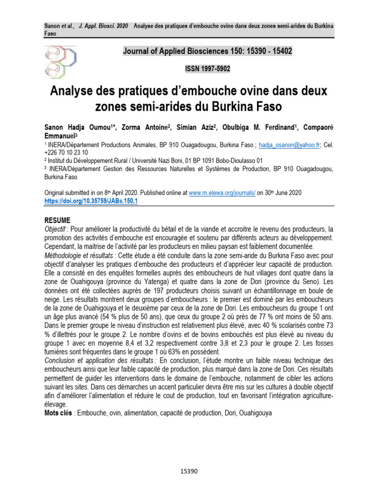 Pratiques d'embouche ovine au Burkina Faso | PDF | Alimentation animale ...