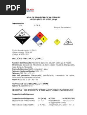 Hipoclorito De Sodio Al 13 Msds Como Se Detecta La Diabetes Mellitus