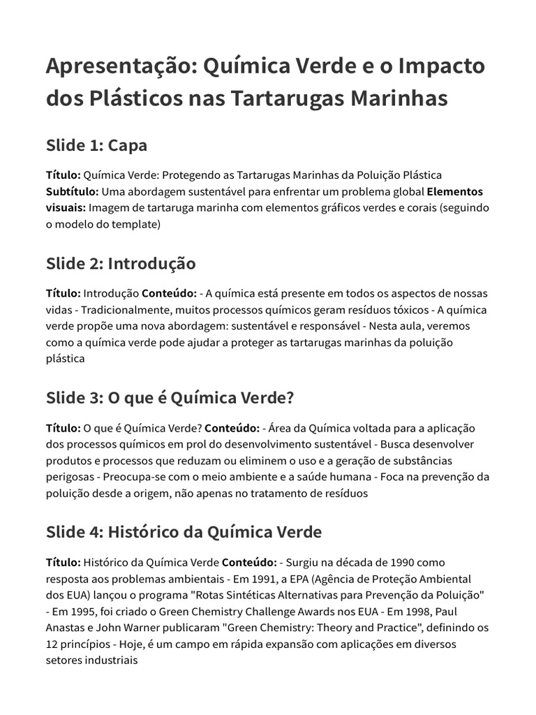 Química Verde e Tartarugas Marinhas | PDF | Química Verde | Química